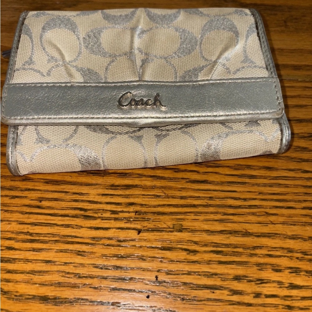 Coach Beige and Gray Wallet-Card Case-Primo Condition